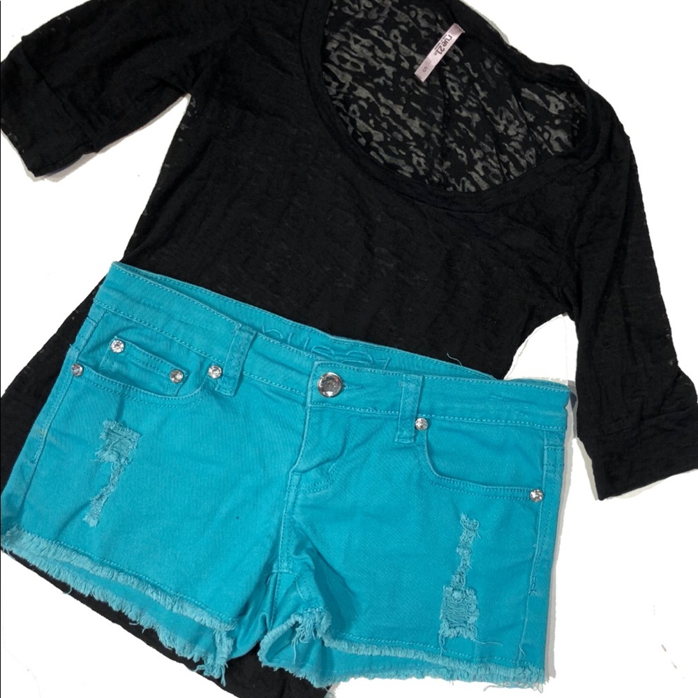 Short shorts teal ripped destroyed